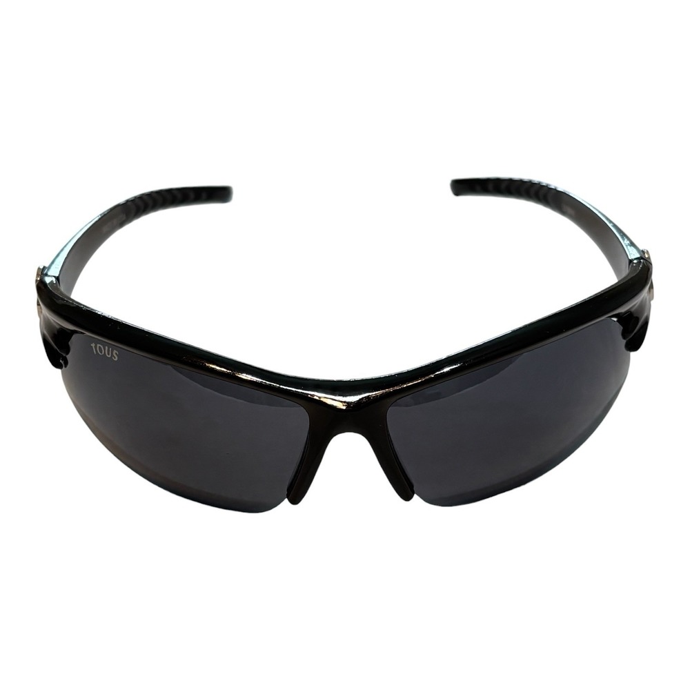 TOUS LX9843 Shield Sunglasses Black Wrap Sport Black Lens Bear Logo USA